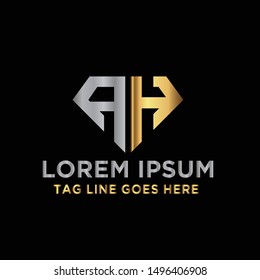Luxury Diamond Logo Design Template and letter AH logo design.