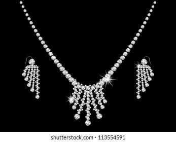 Luxury Diamond Necklace On Black Background