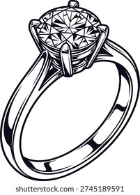 Luxury diamond solitaire engagement ring with four prongs on white background, elegant minimalist design