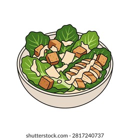 Luxury dining vector of classic Caesar salad for upscale menus and ads.