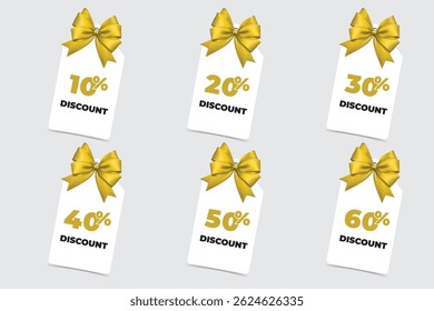 Luxury discount tags with gold ribbon detail. Perfect for exclusive campaigns, high-end gift promotions, and festive sales.