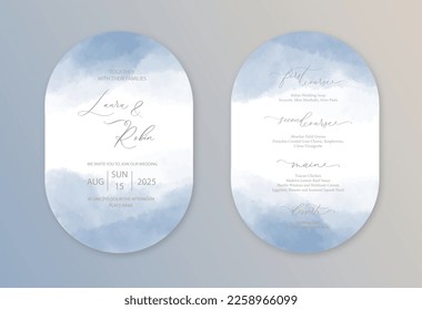 Barajas de Invitación de doble arco de lujo Diseño de colección estilo acuarela azul marino. Fondo de textura de color de agua, folleto, plantilla de invitación