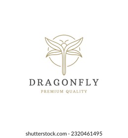 Luxury dragonfly with line art style logo icon design template flat vector