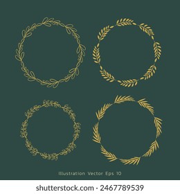 Luxury drawn floral branch botanical gold line art set, Hand drawn leaves line Floral branch , luxury line art  on green luxury background, Vector illustration EPS 10