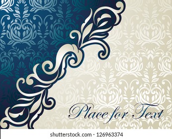 Luxury duo silk silver-blue card, floral background seamless, Wedding invitation, Menu design etc