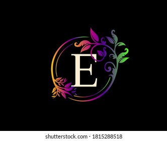 Luxury E Letter Floral Design. Colorful Urban Swirl E Logo Icon.