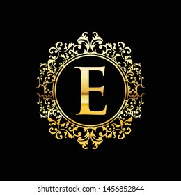 Luxury E letter and gold logo. Vector letter emblem C for Antique, Restaurant, Cafe, Boutique, Hotel, Heraldic, Jewelry logo design illustration