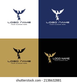 Luxury Eagle Dragon Style abstract Logo design vector template linear style. Gold Geometric Heraldic Logotype concept icon.