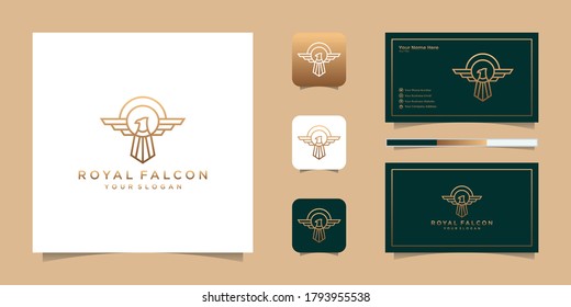 Luxury Eagle Hawk Falcon Bird abstract Logo design vector illustration line art style concept. elegant Geometric business card