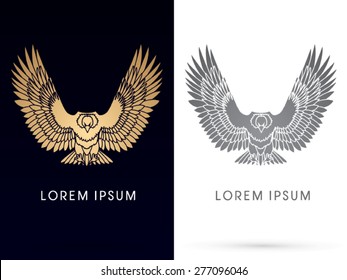 Luxury eagle or hawk flying, spread the wings , vector.