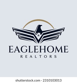 Luxury eagle home logo design template. Modern hawk real estate logo branding.