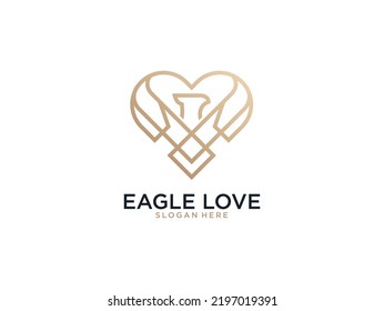 luxury eagle with love line art logo design