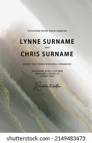 Luxury earthy wedding invitation card greenery background with golden line art . Minimal  Organic shapes, Watercolor ink template 