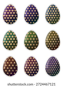 Ovos de Páscoa de luxo com ícones geométricos dourados sobre fundo escuro
