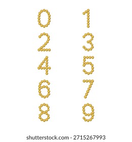 Elegante conjunto de dígitos dorados de 0 a 9, Ilustración vectorial aislada sobre fondo blanco. Perfecto para caras de reloj, infografía, marca de joyas, interfaz de usuario de alta gama, embalaje