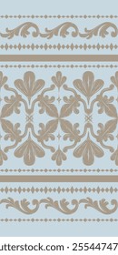 Luxury Elaborate Detailed Victorian Florals Leaves Gold Scroll Ornament Pattern on Light Grey Background. Exquisitely Embroidery Curly Rich Border Seamless Vector. Manly Design Elegance Haute Couture