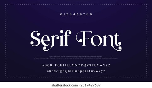 luxury elegant alphabet letters and numbers. Elegant wedding typography classic serif font decorative vintage retro. Creative vector illustration