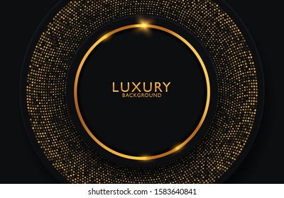 Luxury elegant background with gold circle element and dots particle on dark surface. Business presentation layout