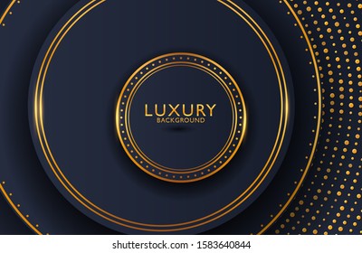 Luxury elegant background with gold circle element and dots particle on dark surface. Business presentation layout