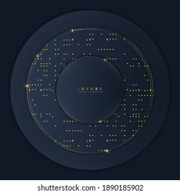Luxury elegant background with gold circle element and dots particle on dark surface. Vector design template for use element event frame, cover, banner, corporate advertising
