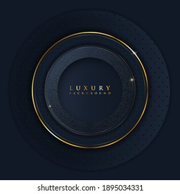 Luxury Elegant Background With Gold Circle Element And Dots Particle On Dark Surface. Vector Design Template For Use Element Event Frame, Cover, Banner, Corporate Advertising
