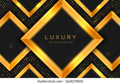 Luxury elegant background with gold shape and line composition on dots halftone pattern. Elegant black and gold cover template