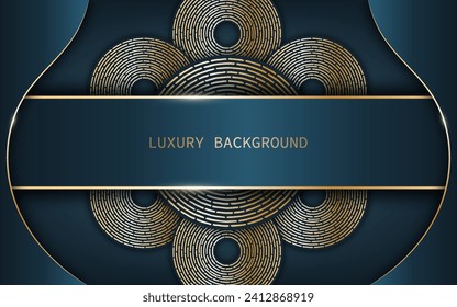 Luxury elegant background with golden circle dotted line elements and  golden line shapes on a dark background