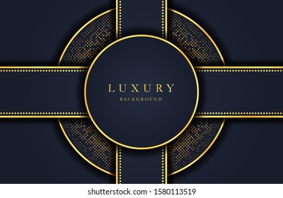 Luxury elegant background with golden element and dots particle on dark black surface. Business presentation layout