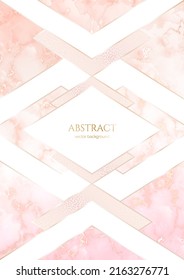 Lujo y elegancia en el fondo. Mármol rosa con venas doradas, puntos con efecto brillante y bordes brillantes. Plantilla premium moderna en colores pastel con un espacio de copia para invitación, tarjeta, portada para portátiles