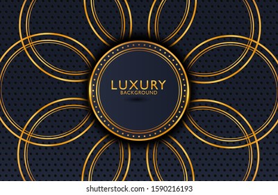 Luxury elegant background with shiny gold element isolated on black. Dark background template, Wedding invitation, Luxury cover design