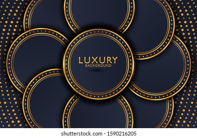 Luxury elegant background with shiny gold element isolated on black. Dark background template, Wedding invitation, Luxury cover design