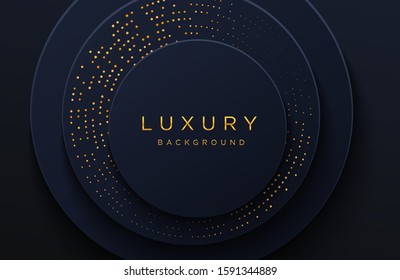 Luxury elegant background with shiny gold dotted pattern isolated on black. Abstract realistic papercut background. Elegant Cover template