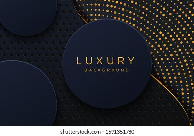 Luxury elegant background with shiny gold dotted pattern isolated on black. Abstract realistic papercut background. Elegant Cover template