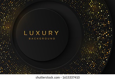 Luxury elegant background with shiny gold dotted pattern isolated on black. Abstract realistic neomorphism background. Elegant template