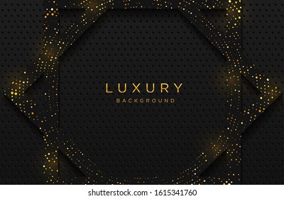 Luxury elegant background with shiny gold dotted pattern isolated on black. Abstract realistic neomorphism background. Elegant template