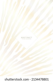 Luxury elegant background. White and gold animal print with zebra stripes and a copy space with shiny golden border. Modern premium A4 template for invitation, card or notebook cover