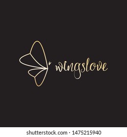 Luxury and elegant Beutiful butterfly with love and gold color in black background logo icon illustration inspiration