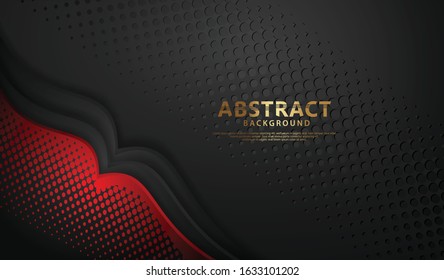 Luxury and elegant black and dark red overlap layers background with bright flow lines effect on textured dark background