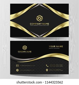 Luxury and elegant black gold business cards template on black background. 