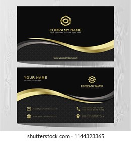 Luxury And Elegant Black Gold Business Cards Template On Black Background. 