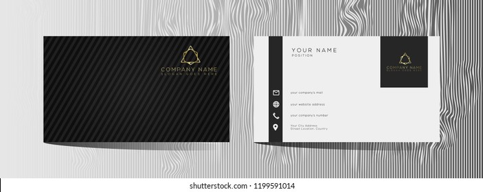 Luxury and elegant black gold business cards template on black background.