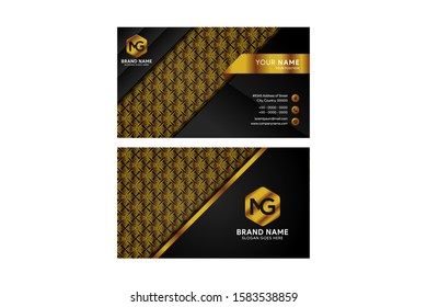 Luxury and elegant black gold business cards template on black background. diagonal space for gold square pattern. sample place of text and icon location. 
