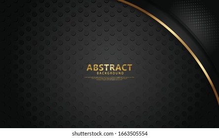 Luxury and elegant black overlap layers background with bright flow lines effect on textured dark background