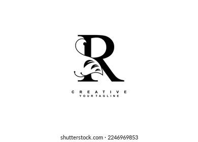 Luxury elegant black R letter logo design with beautiful flourish ornament. monogram R. typography R. suitable for business logos, companies, brands, boutiques, hotels, etc