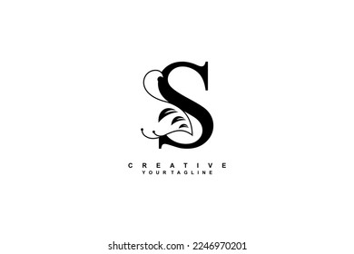 Luxury elegant black S letter logo design with beautiful flourish ornament. monogram S. typography S. suitable for business logos, companies, brands, boutiques, hotels, etc