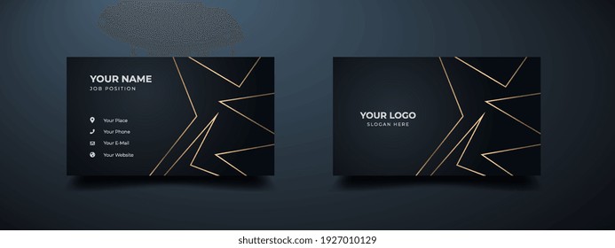 Luxury and elegant business card with dark black. Abstract golden line background. Decorative vector illustrator print template.