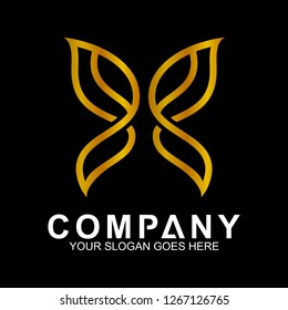 luxury and elegant butterfly logo with gold line style