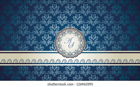 Luxury elegant card with a frame on damask wallpaper