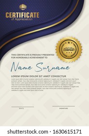 luxury and elegant certificate template with flow line ornament textured background, diploma, Vector illustration