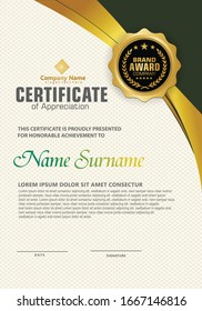 Luxury and elegant certificate template with modern pattern and gold flow lines ornament, diploma,Vector illustration